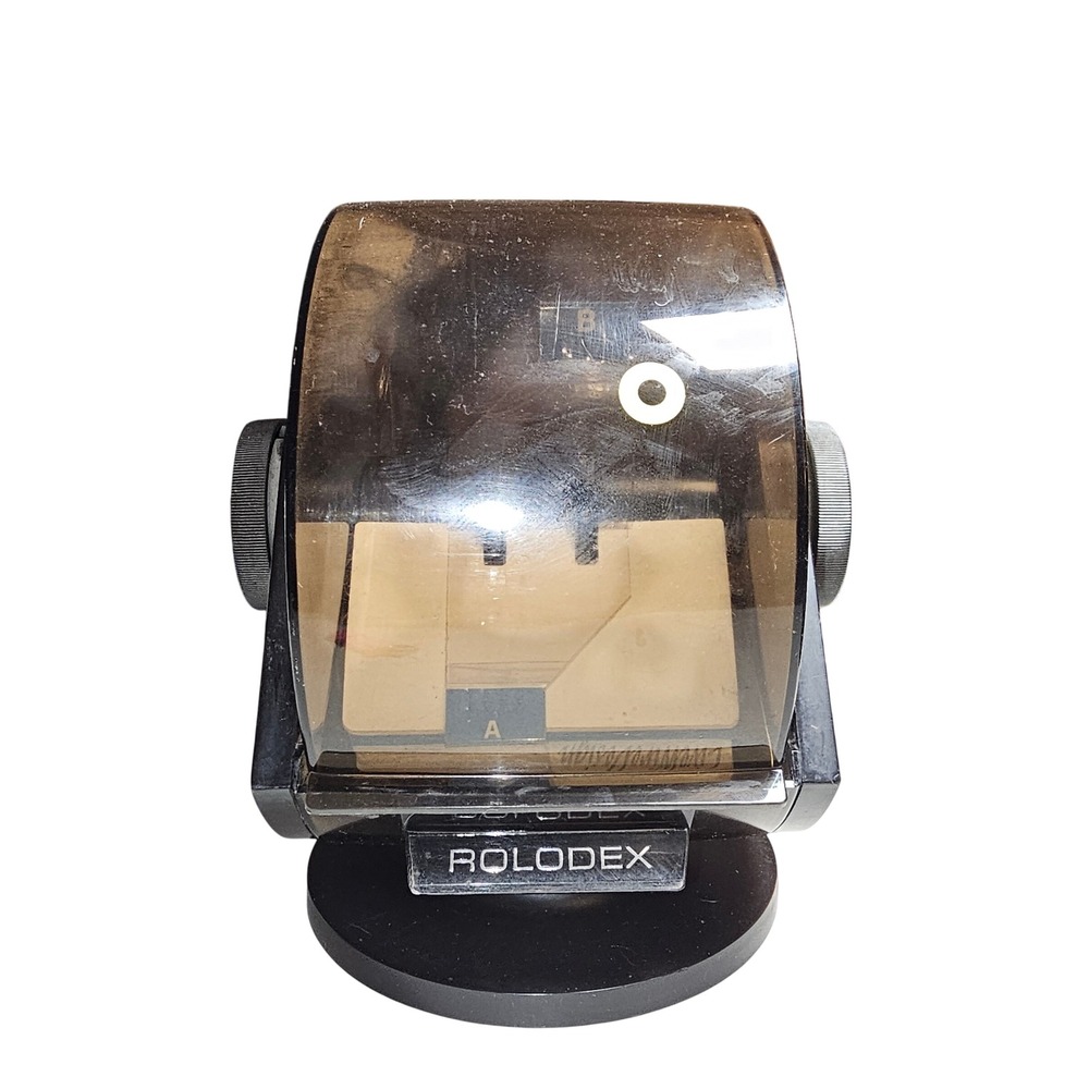 Vintage Rolodex SW-24C Swivel A-Z Tab Card File Smoked Cover Wood Grain MCM USA